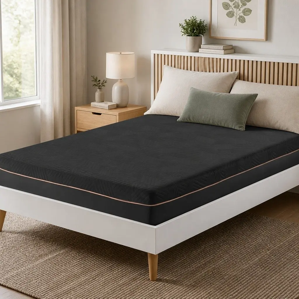 King Single Memory Foam Mattress Medium Firm 18cm Cooling Gel Black
