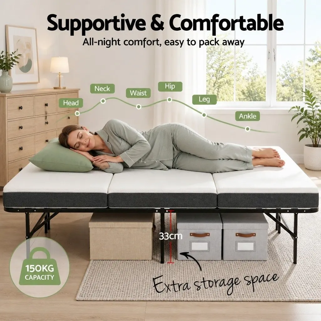 Bamboo Folding Bed and Mattress, Compact and Portable