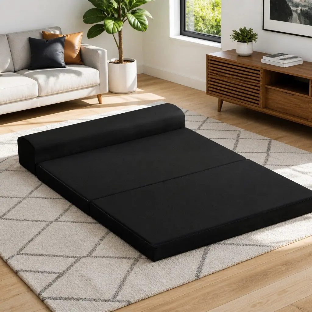 Convertible Sofa Bed Foam Mattress Black Foldable 180cm Double Size