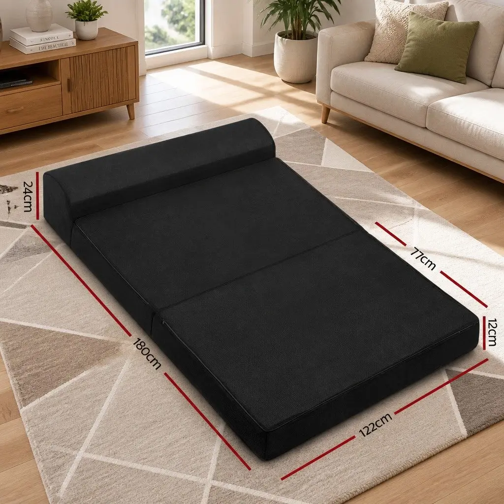 Convertible Sofa Bed Foam Mattress Black Foldable 180cm Double Size