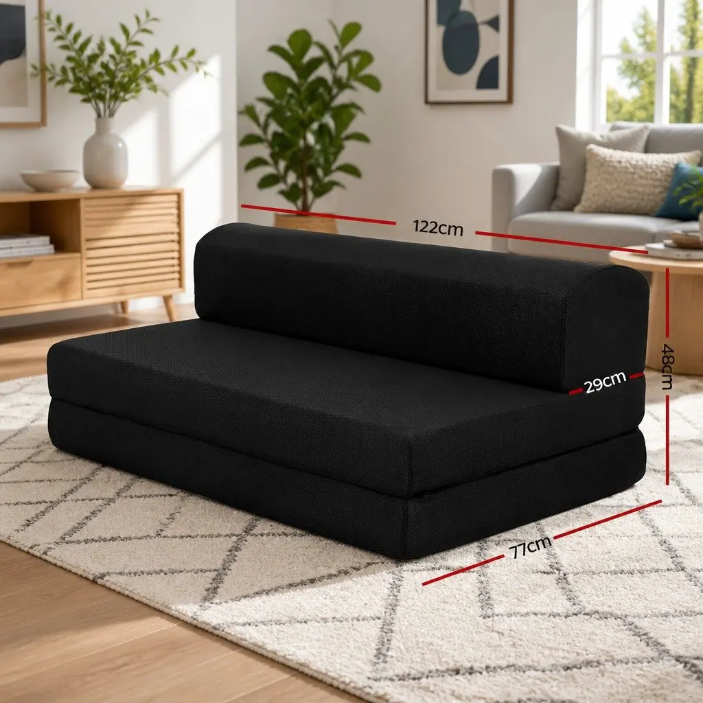 Convertible Sofa Bed Foam Mattress Black Foldable 180cm Double Size