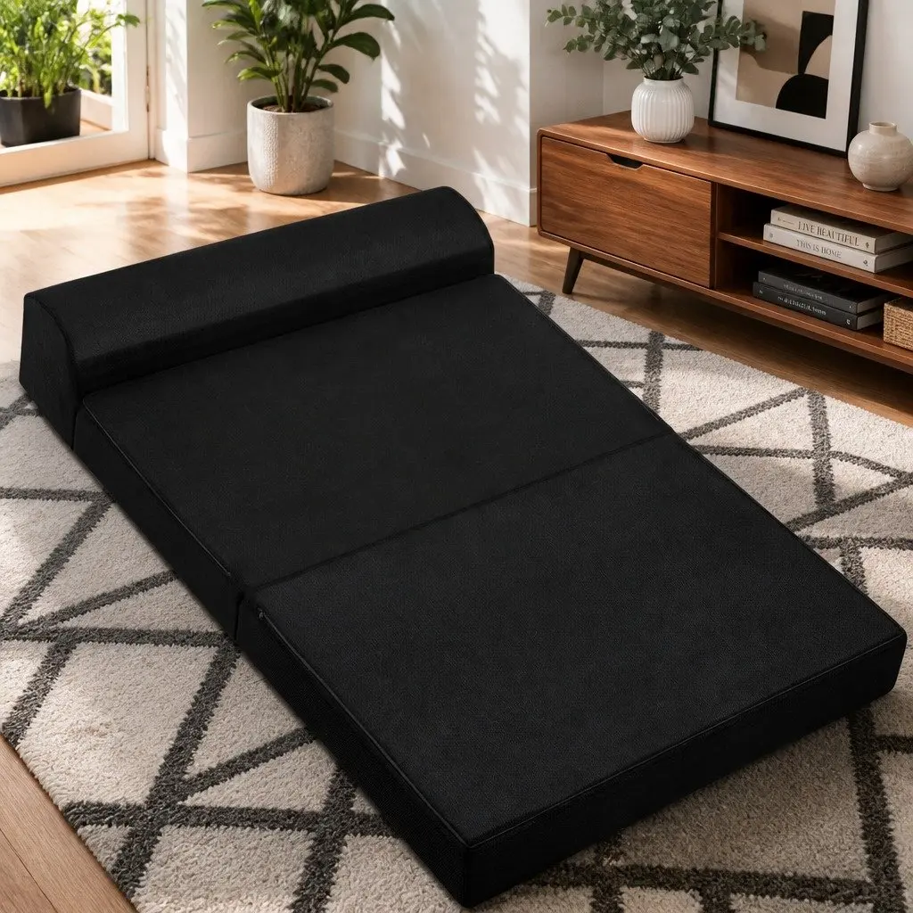 Convertible Sofa Bed Foam Mattress Black Foldable 180cm Double Size