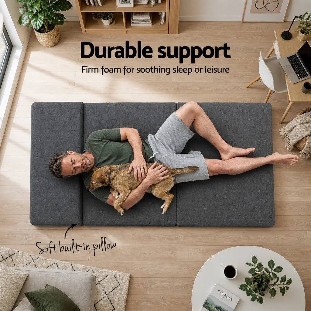 Foldable Foam Mattress Sofa Bed Guest Floor Mat Grey Folding Couch Single Bed