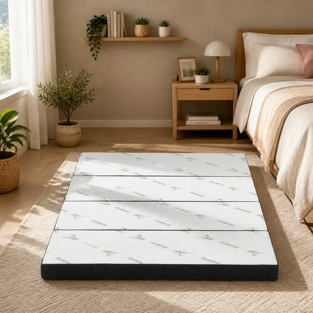 Foldable Foam Mattress Medium Firmness Queen Size White and Grey