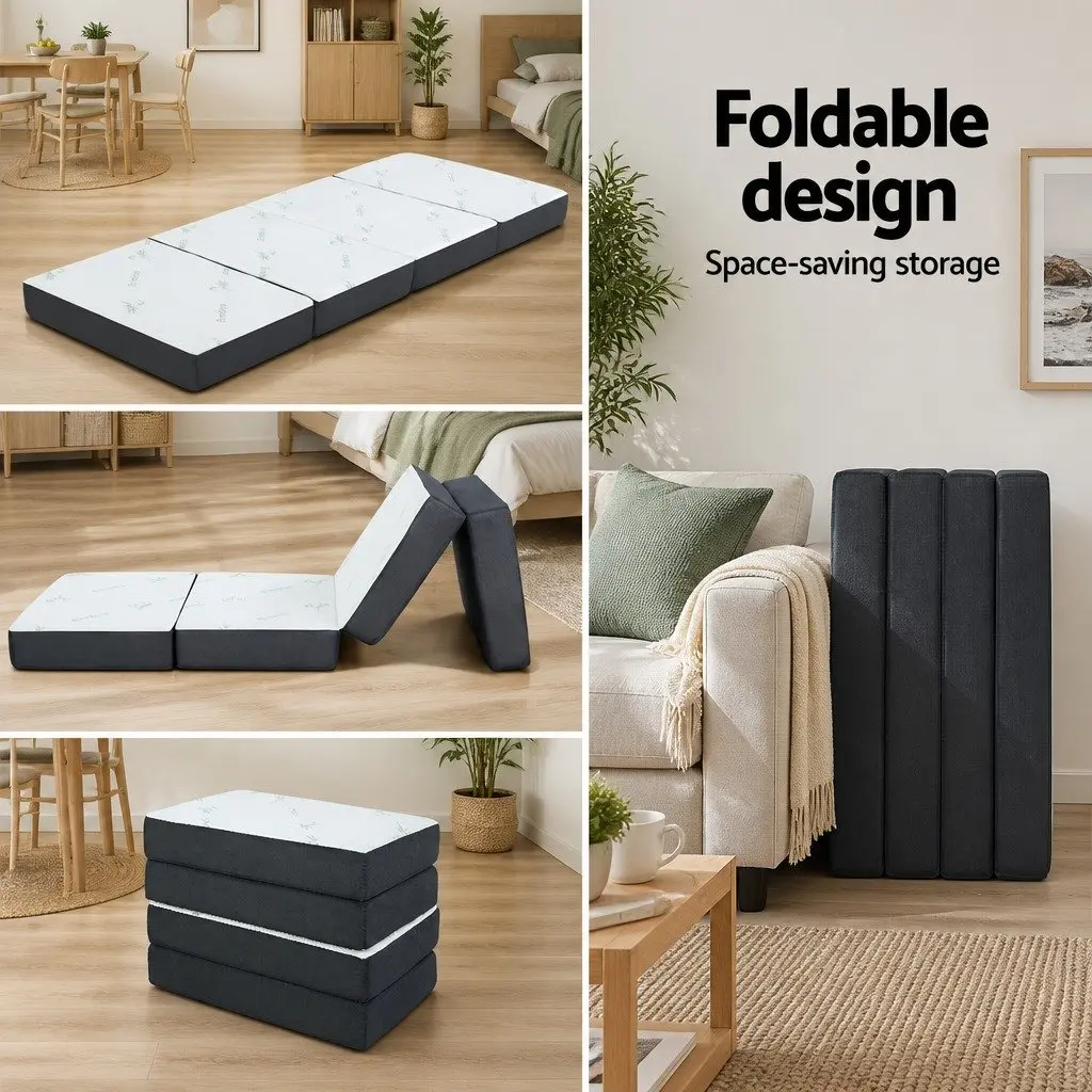 Foldable Foam Sofa Bed Single Convertible Couch Grey