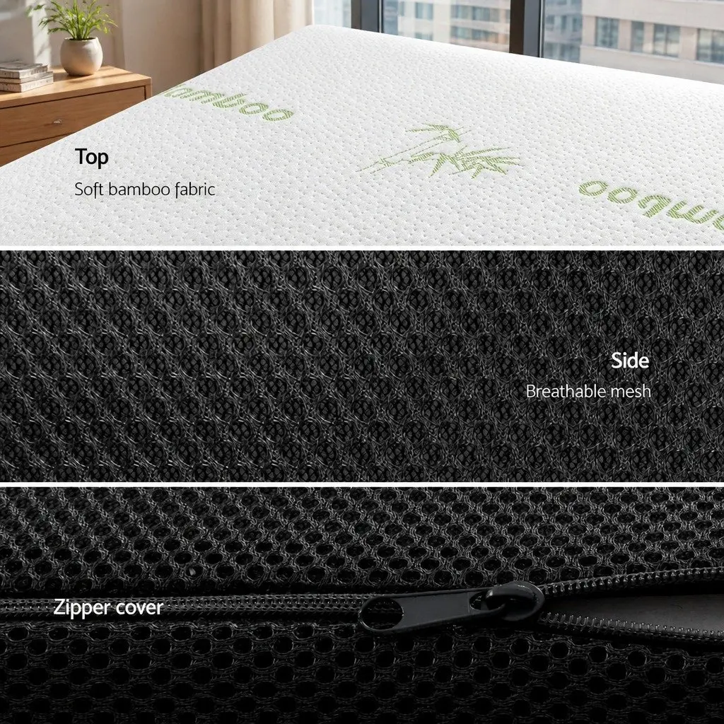 Foldable Foam Mattress Medium Firmness Queen Size Bamboo Cover Black