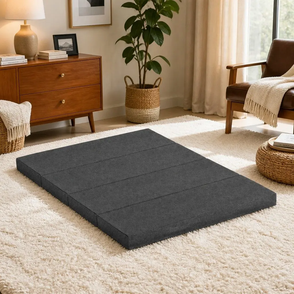 Foldable Foam Mattress Convertible Bed Chair Medium Firmness Grey Queen Size