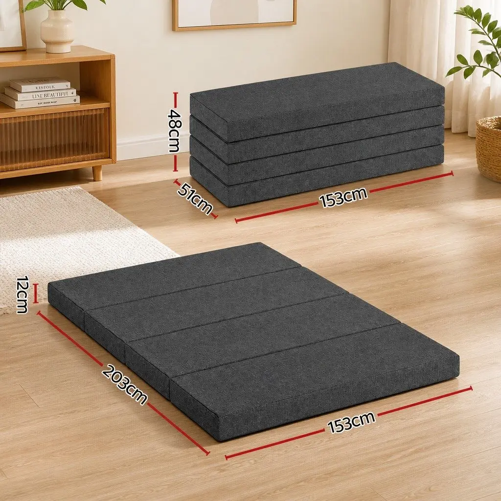 Foldable Foam Mattress Convertible Bed Chair Medium Firmness Grey Queen Size