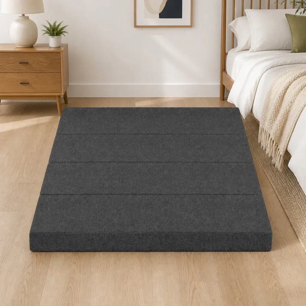 Foldable Foam Mattress Convertible Bed Chair Medium Firmness Grey Queen Size