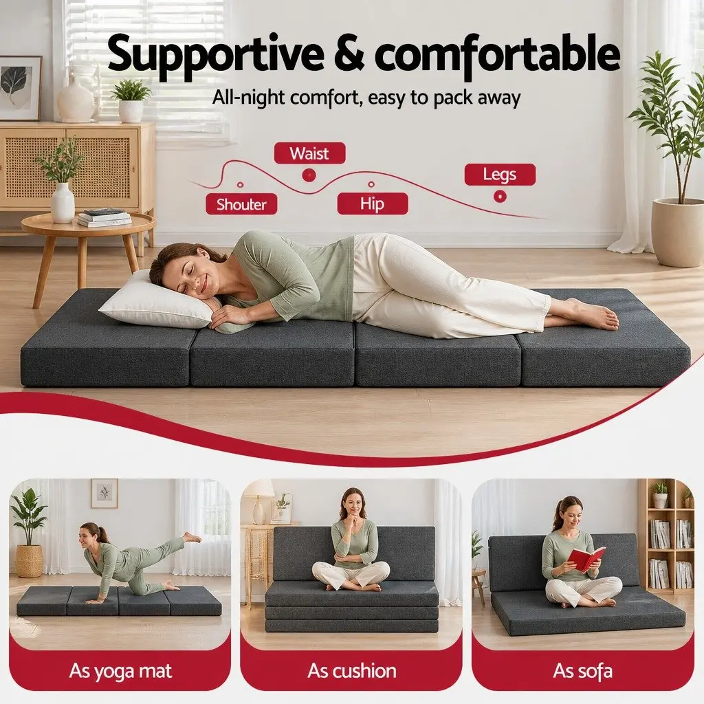 Foldable Foam Mattress Convertible Bed Chair Medium Firmness Grey Queen Size