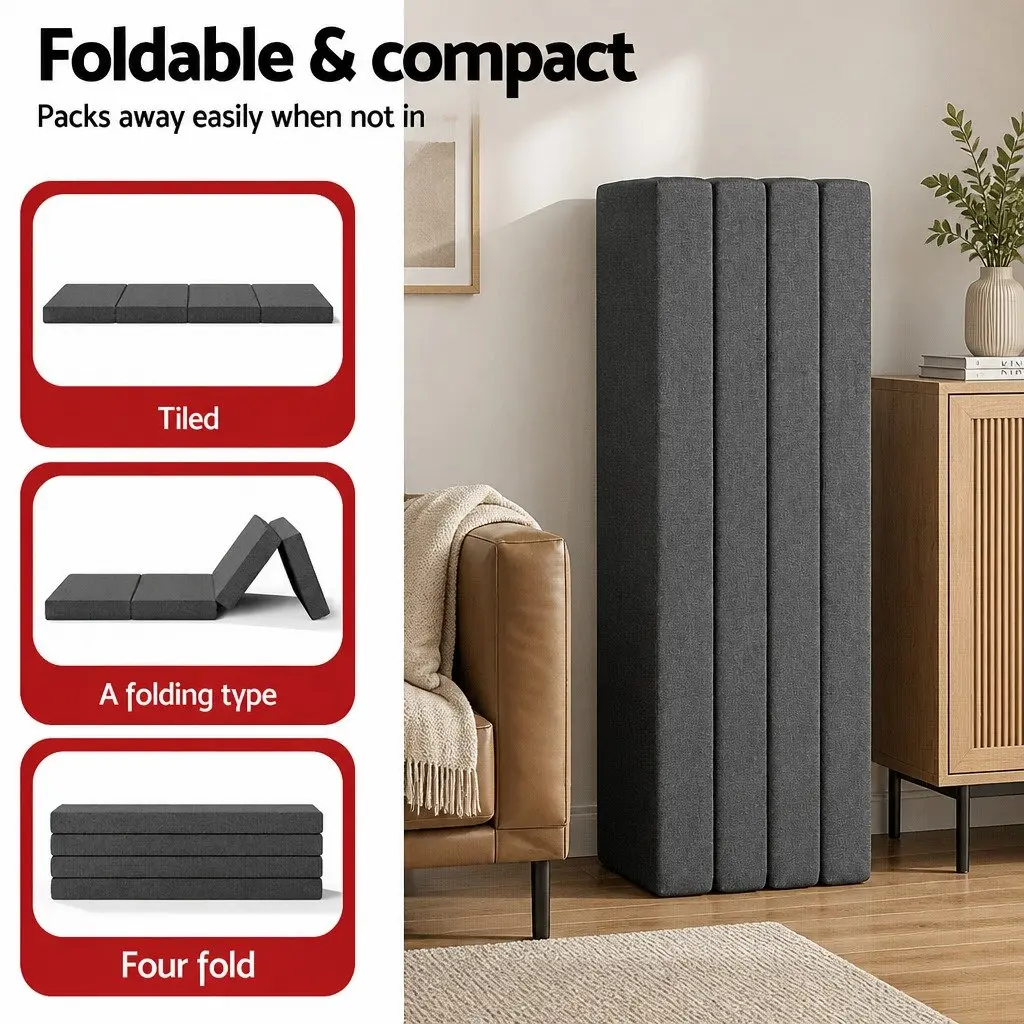 Foldable Foam Mattress Convertible Bed Chair Medium Firmness Grey Queen Size