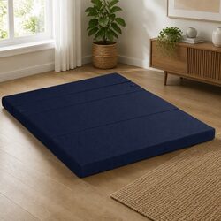 4-Fold Foldable Foam Mattress for Guests Blue