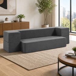 Grey Foldable Mattress Sofa Bed Chair Lounger Ottoman