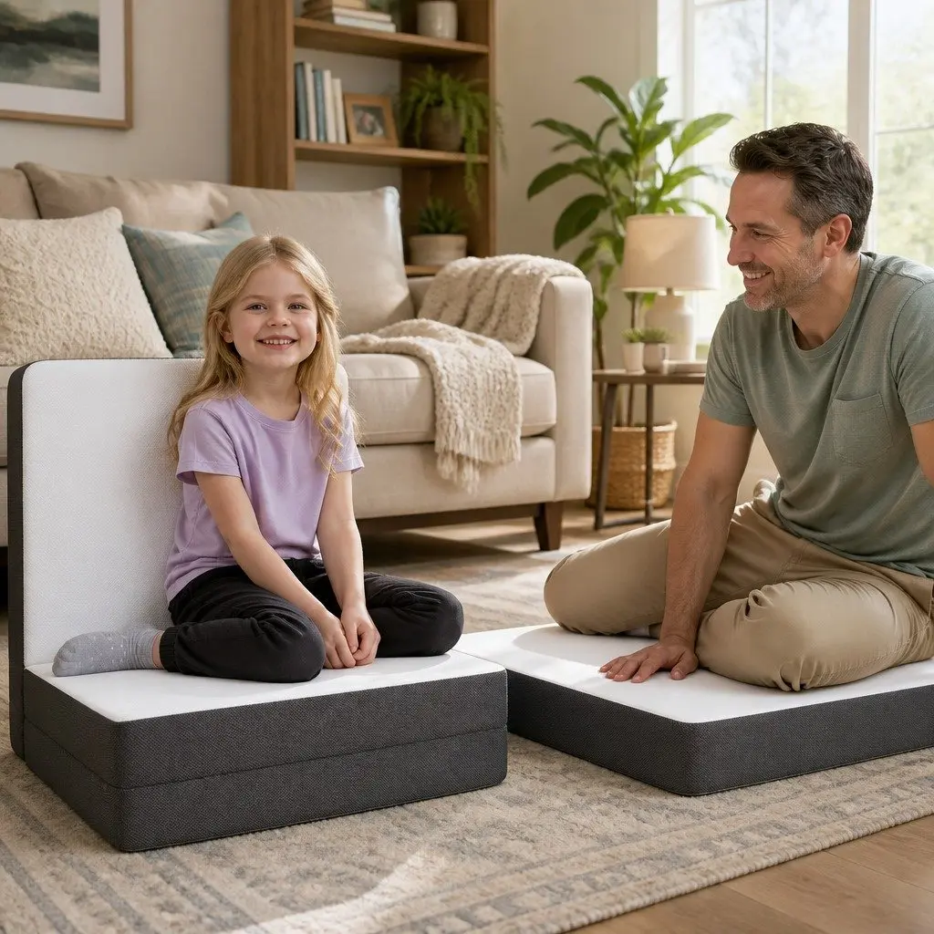 Single Folding Foam Mattress Portable Breathable Bamboo Fabric White and Grey