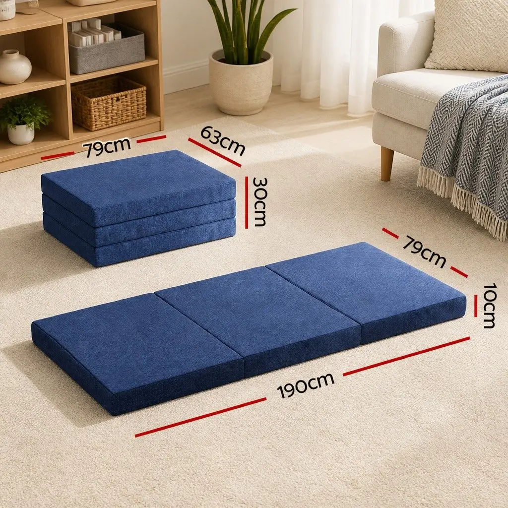 Single Mattress Foldable Foam Sofa Chair Blue