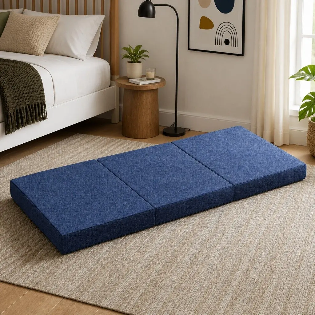 Single Mattress Foldable Foam Sofa Chair Blue