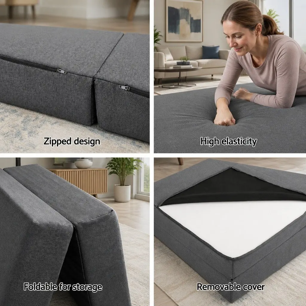 Foldable Foam Mattress Medium Firmness Single Bed Chair Grey