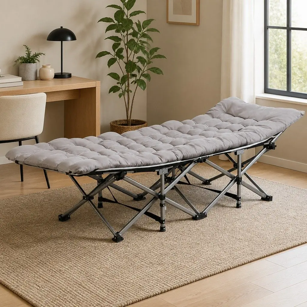 Folding Bed with Mattress Heavy Duty Portable Sleeping Solution Grey 185cm