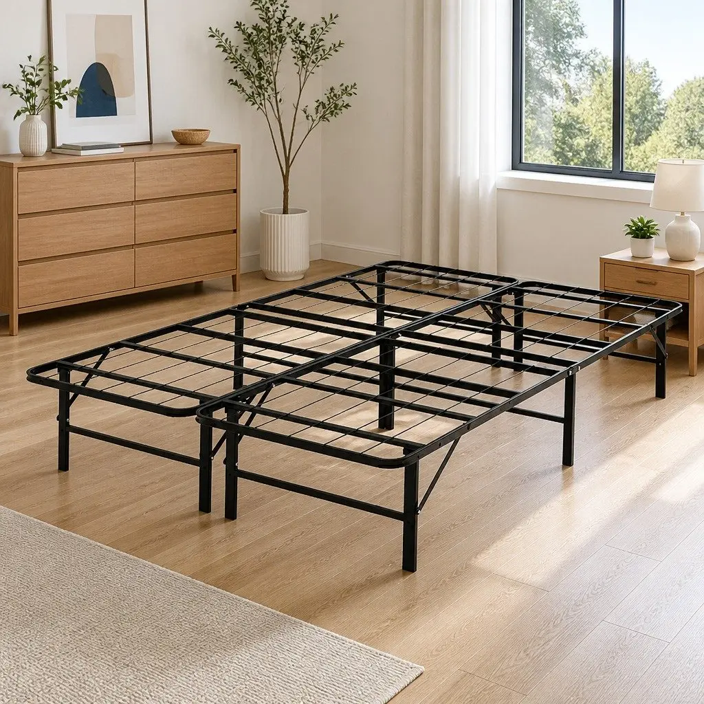 Metal Double Bed Frame, Foldable with Storage Clearance