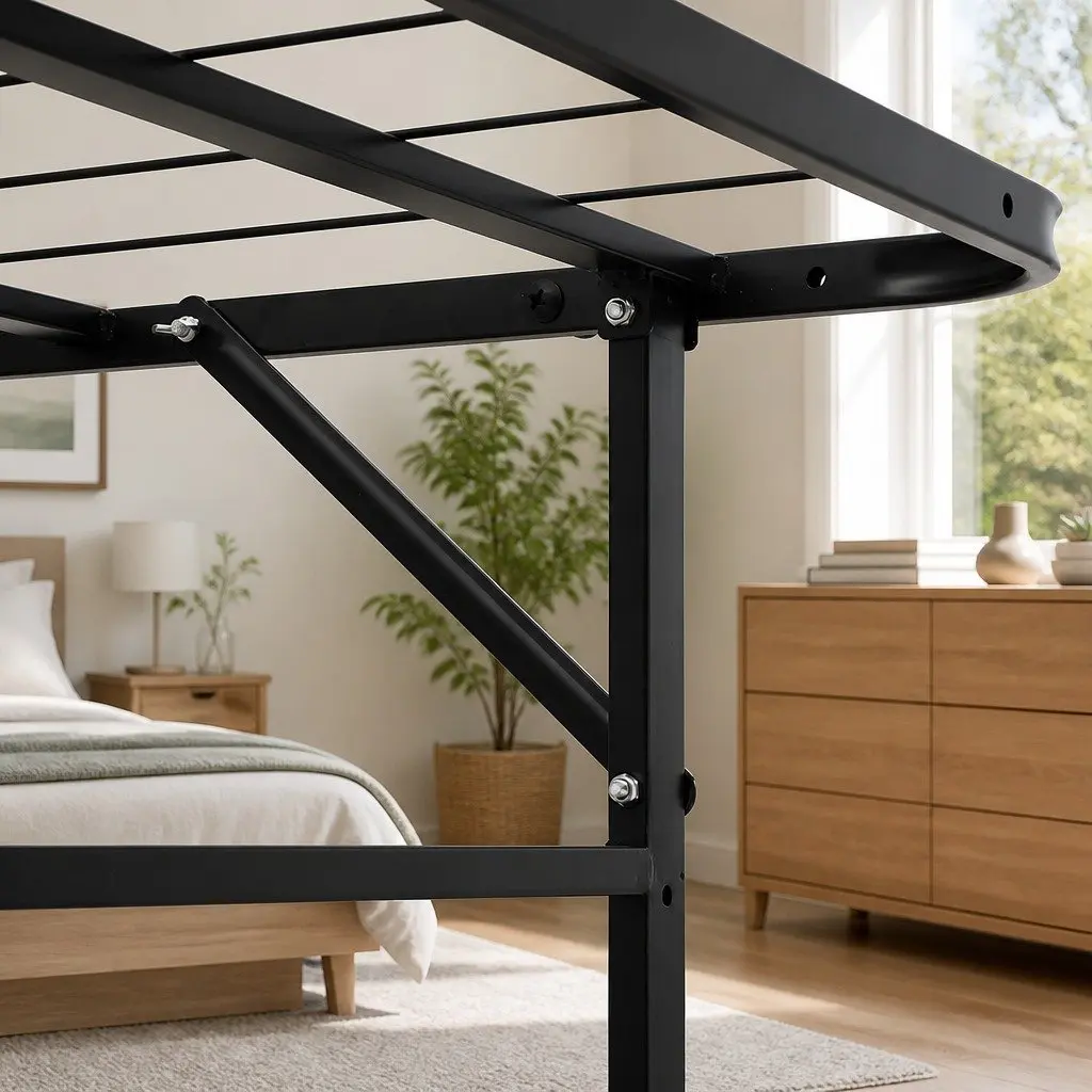 Metal Double Bed Frame, Foldable with Storage Clearance