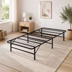 Stylish Black Folding Bed Frame - Metal Base, King Single