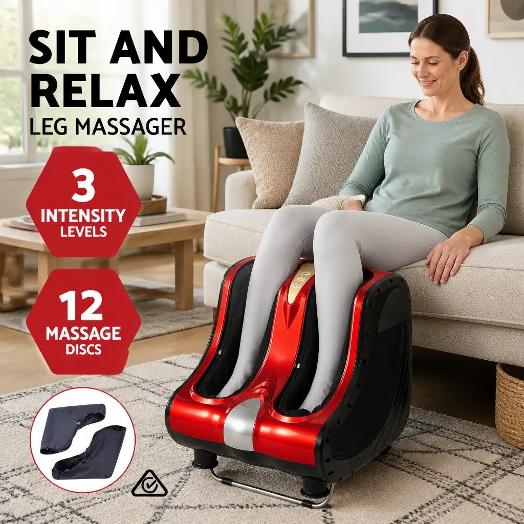 Foot Massager Electric Shiatsu Kneading Roller 360° All-Dimensional Massage Red