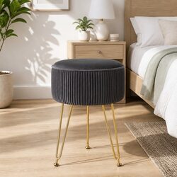 Round Footstool with Velvet and Metal Assembly Required