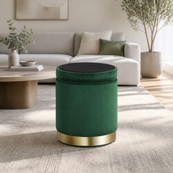 Green Round Ottoman Storage Foot Stool in Velvet