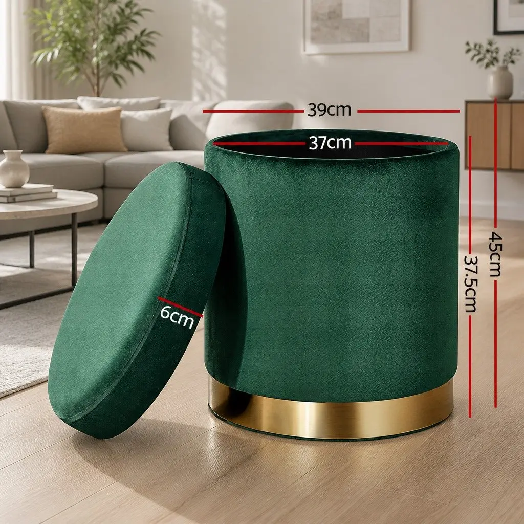 Ottoman Storage Foot Stool Velvet Green Tufted 40cm x 40cm x 45cm