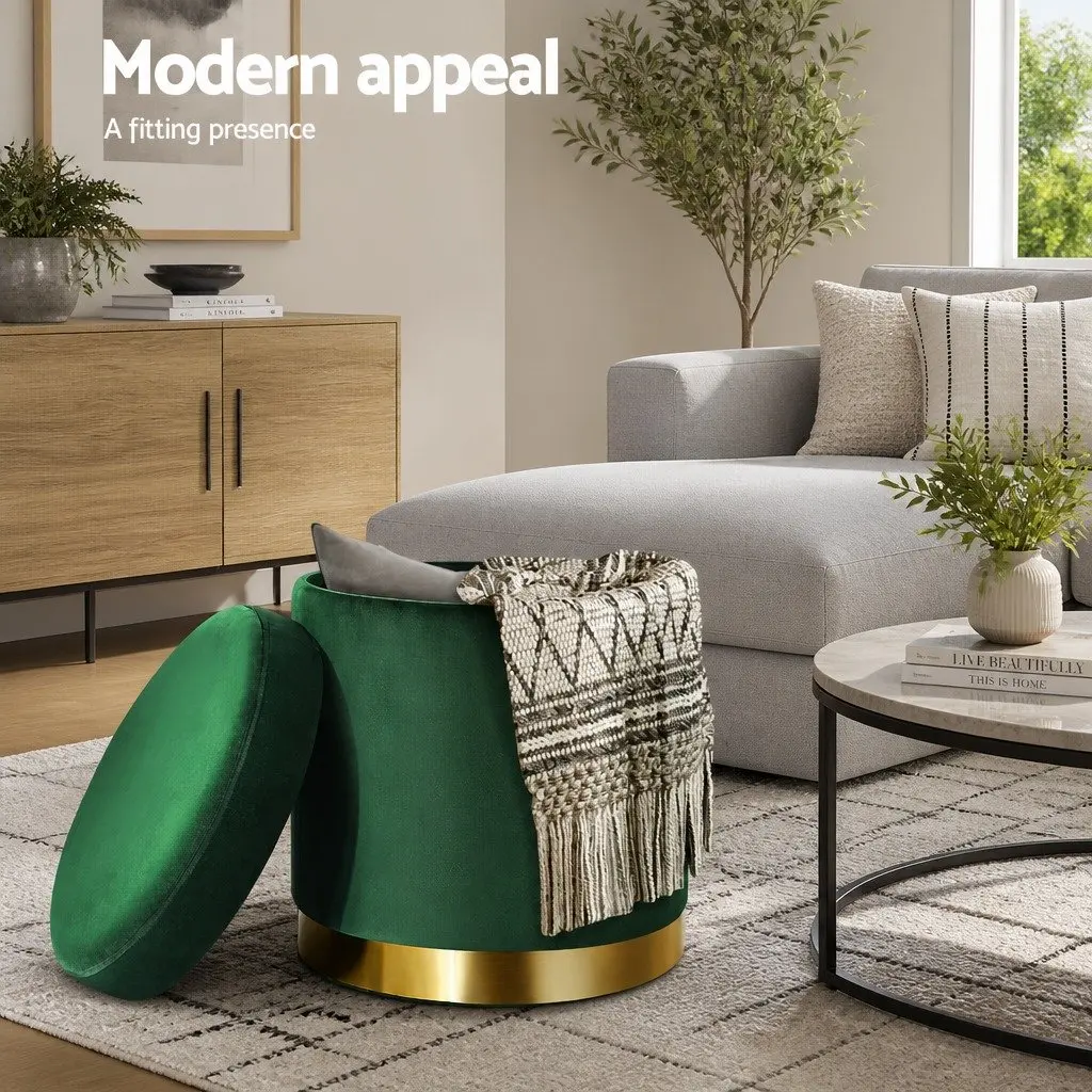 Ottoman Storage Foot Stool Velvet Green Tufted 40cm x 40cm x 45cm
