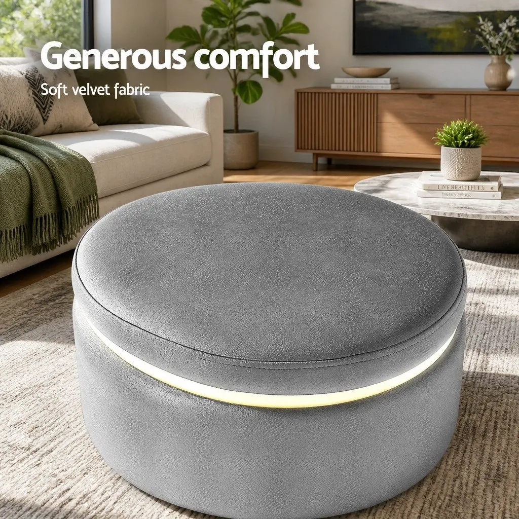 Ottoman Foot Stool Velvet Charcoal Grey Round Upholstered Seat Sturdy