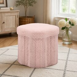 Pink Boucle Storage Ottoman with Hidden Compartment