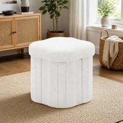 Compact Storage Ottoman with Hidden Organizer in White