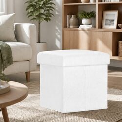 Square Ottoman Storage Foot Stool in White Boucle