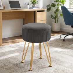 Grey Round Ottoman Footstool with Storage Capacity