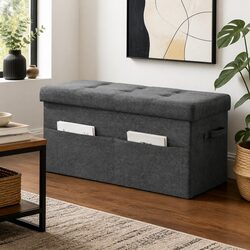 Foldable Storage Ottoman Grey Foot Stool with Foam Seat