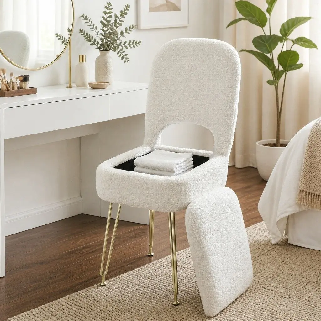 Storage Ottoman Foldable Backrest Compact White