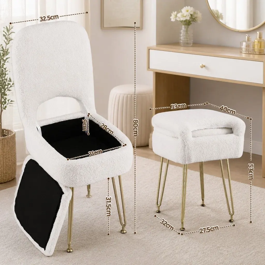 Storage Ottoman Foldable Backrest Compact White