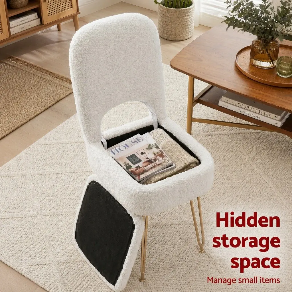Storage Ottoman Foldable Backrest Compact White
