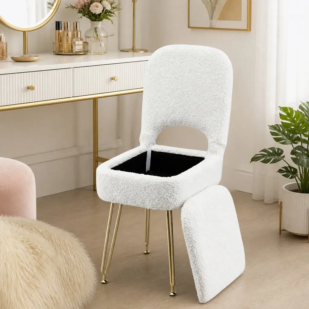 Storage Ottoman Foldable Backrest Compact White