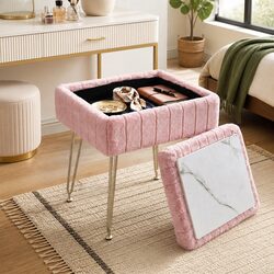 Reversible Pink Faux Fur Storage Ottoman Footstool
