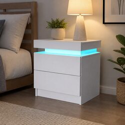 RGB LED Bedside Table with Lift-Top and Drawers