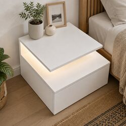 Contemporary White Wall Mounted Nightstands with LED Light