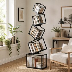 5-Tier Metal Bookshelf - Slim Black Design