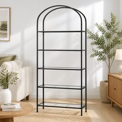 Industrial 5-Tier Etagere Bookcase with Glass Shelves