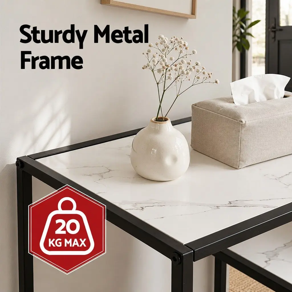 Console Table Slim Profile 4-Tier Open Storage Shelves Black
