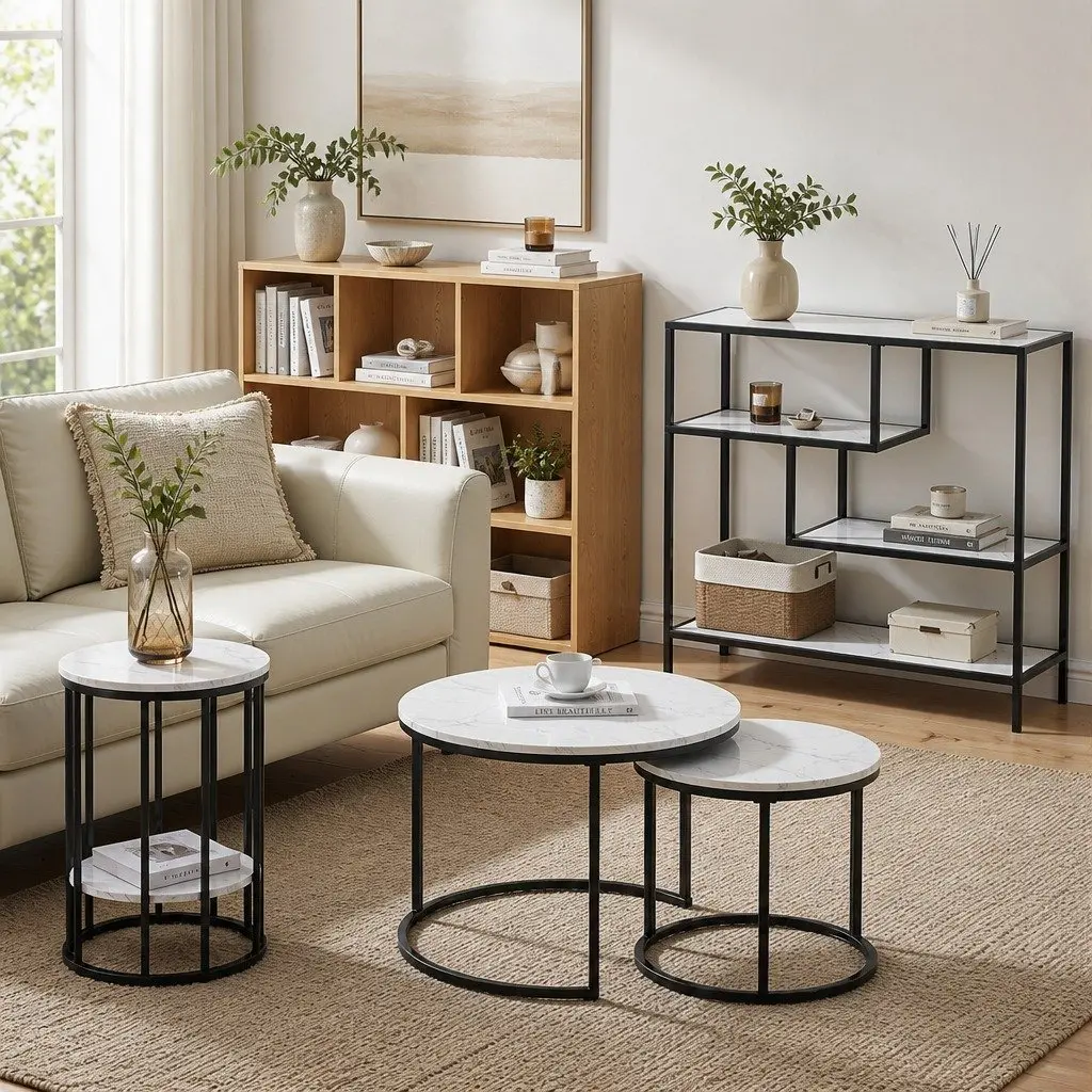Console Table Slim Profile 4-Tier Open Storage Shelves Black
