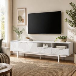 200cm White TV Storage Cabinet with Organized Shelving