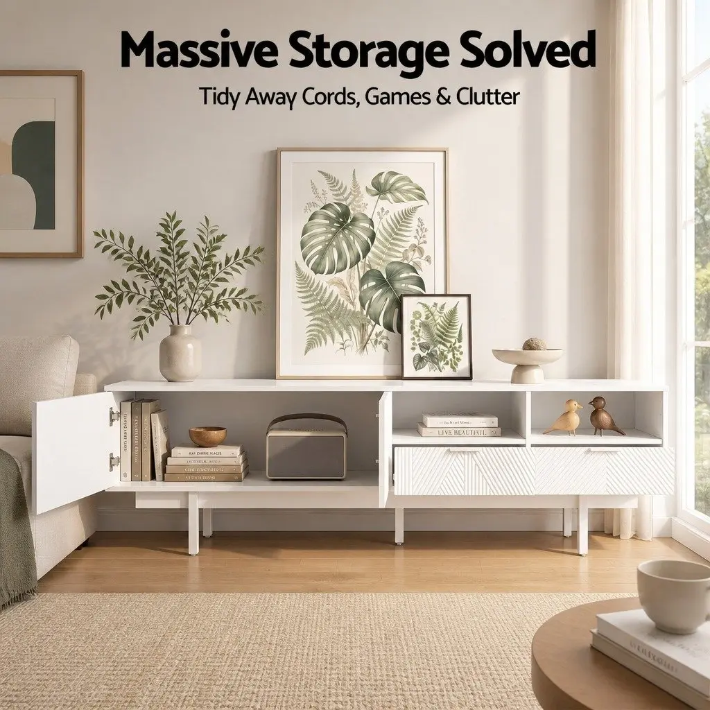 TV Entertainment Unit Storage Cabinet 200cm White Modern Lounge Furniture