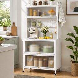 80CM Kitchen Storage Cabinet with Pegboard and Wheels